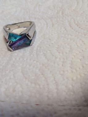 Park Lane Sterling-Style Ring with Blue and Purple Baguette Stones